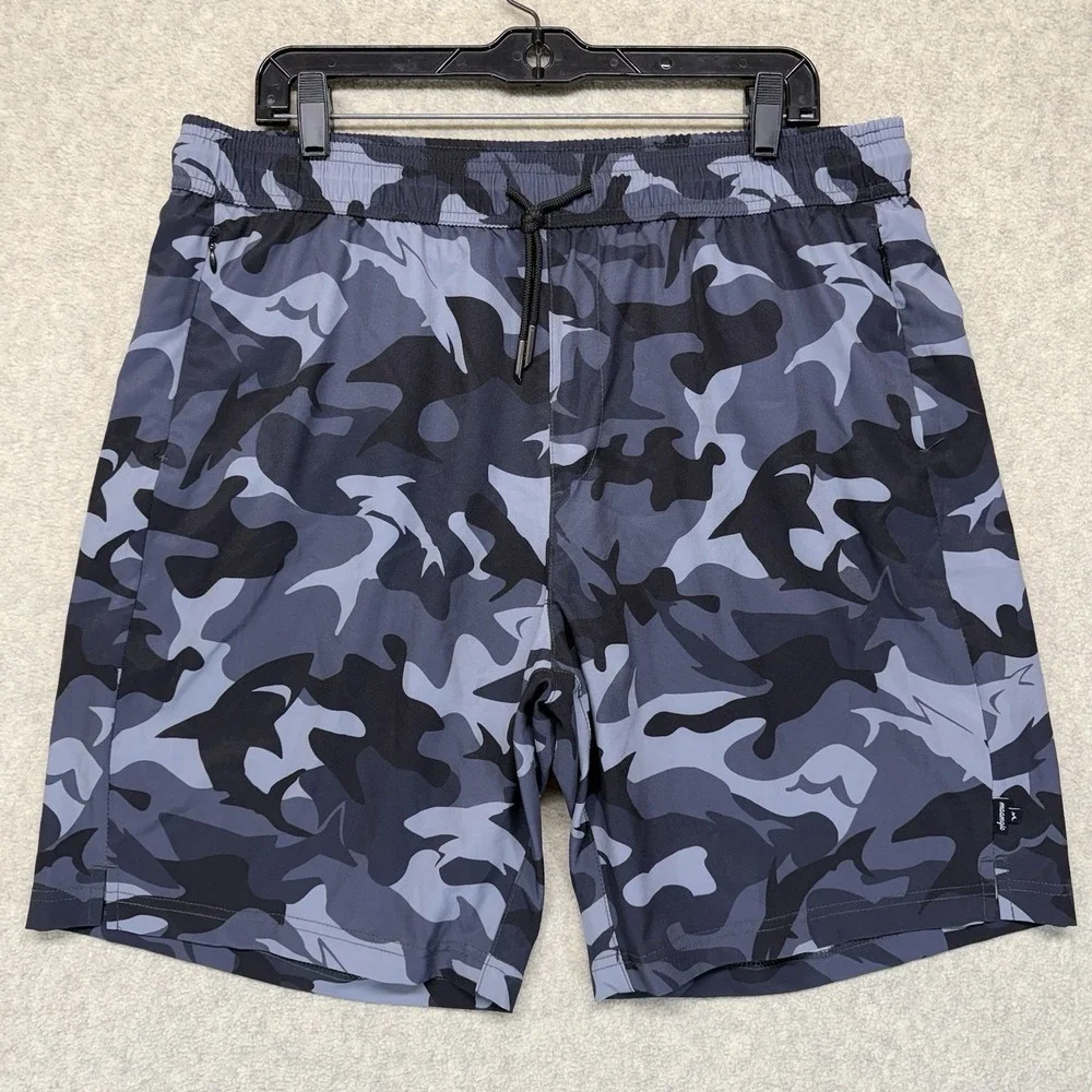 Maamgic‎ Mens Swim Trunks Lot of 2 XXL Lined Black Print Gray Camo Shorts